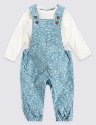 Cord All Over Print Dungarees and Bodysuit Outfit